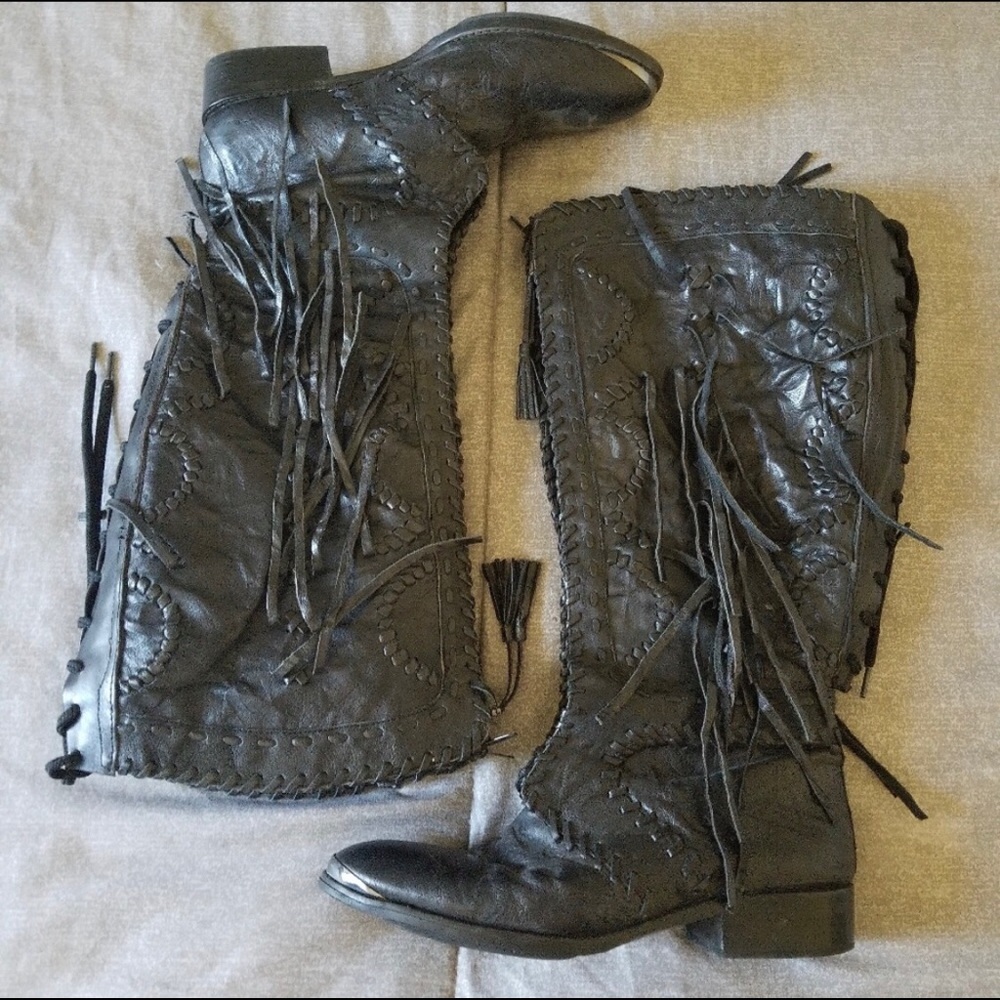 Sam Edelman fringe leather boots (wide calf)
